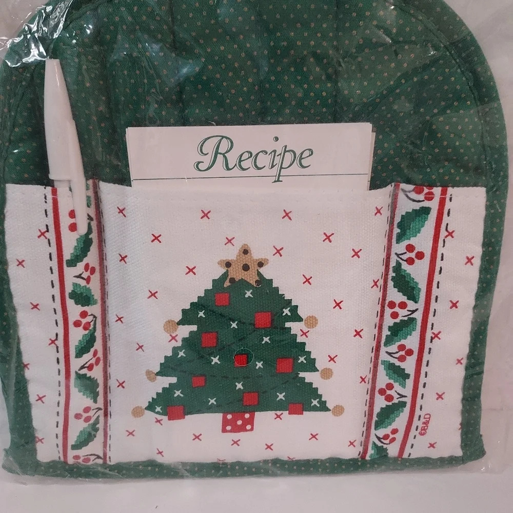 Vintage Christmas Tree Fabric Pot Holder, Recipe Card and Pen Holder - Picture 3 of 5